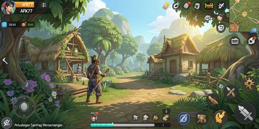 Tampilan gameplay AFK77 yang menyenangkan dan penuh warna.