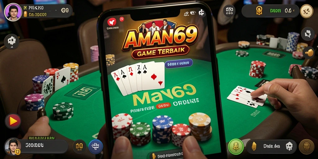 Screenshot gameplay AMAN69 dengan tampilan meja poker yang menarik.