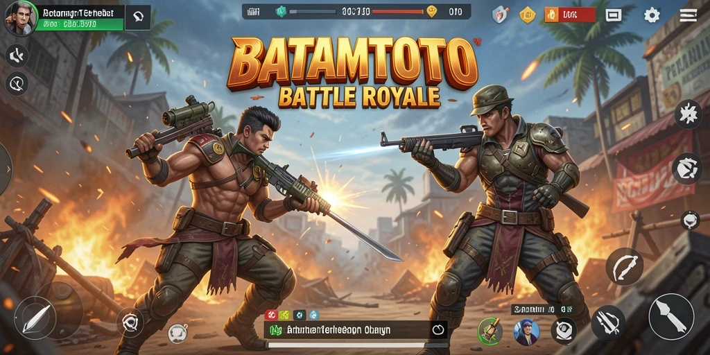 Screenshot utama menunjukkan pertarungan intens dalam BATAMTOTO.