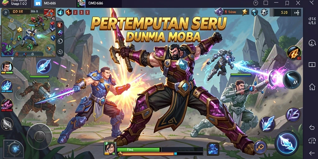 Gameplay seru DMD686 dengan pertempuran intens di arena MOBA.
