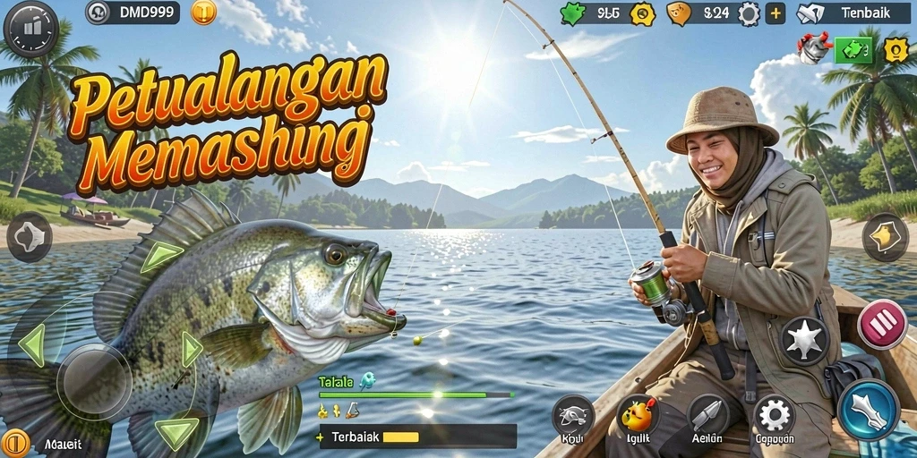 Gameplay DMD999 yang menarik dengan berbagai jenis ikan dan lokasi memancing.