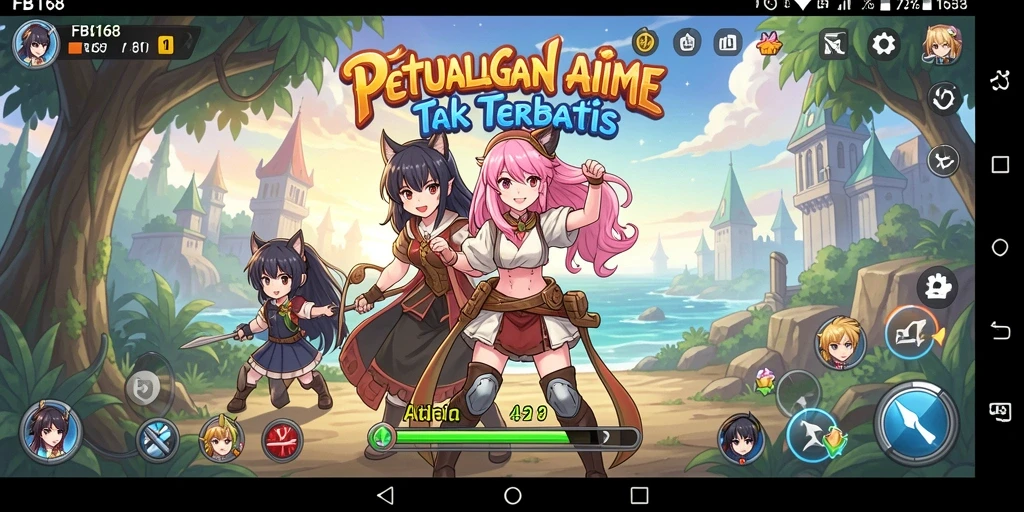 Screenshot utama FB168 yang menampilkan aksi karakter anime yang mendebarkan.
