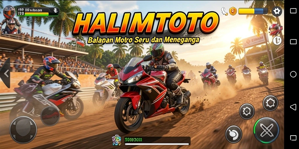Tampilan gameplay menegangkan dalam HALIMTOTO saat balapan motor.
