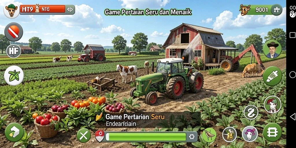 Tampilan gameplay HIT9 yang menampilkan aktivitas bertani yang seru.