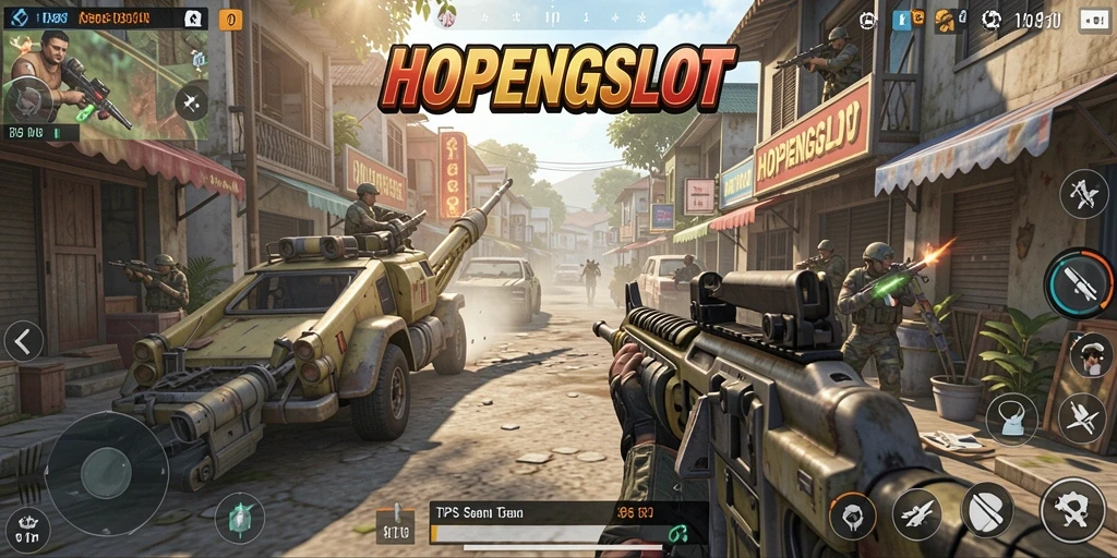 Tangkapan layar menampilkan aksi seru dalam HOPENGSLOT dengan gameplay TPS yang dinamis.