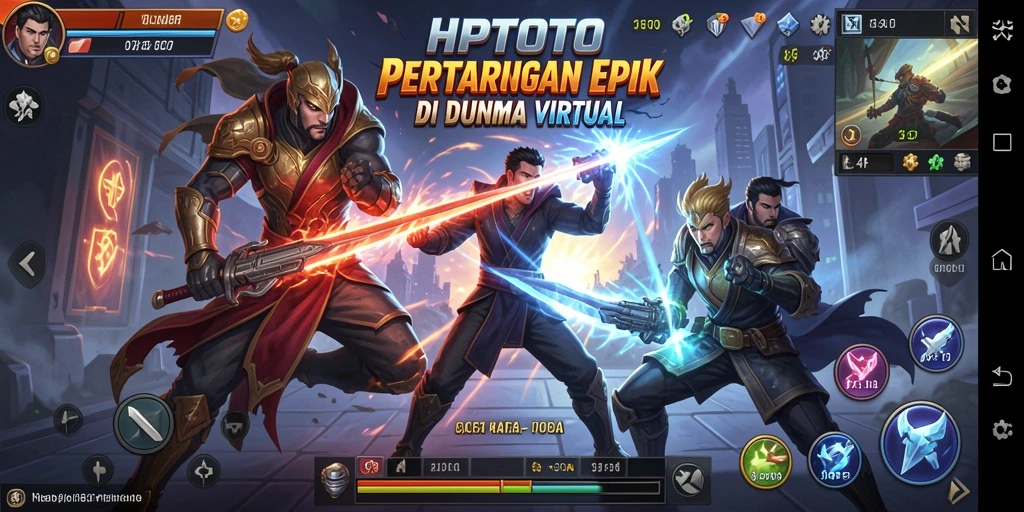 Screenshot HPTOTO menampilkan karakter bertarung dengan latar belakang yang menakjubkan.