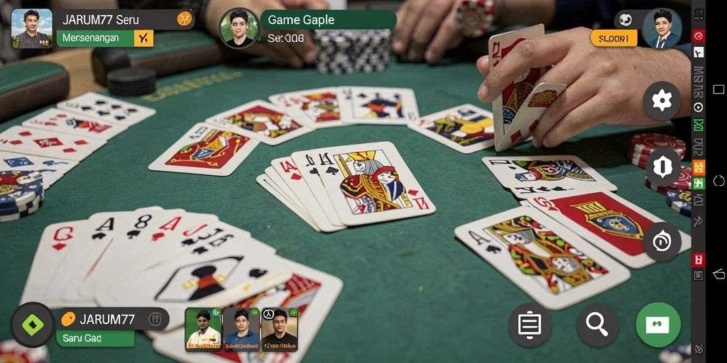 Screenshot JARUM77 menampilkan permainan Gaple yang seru dan interaktif.