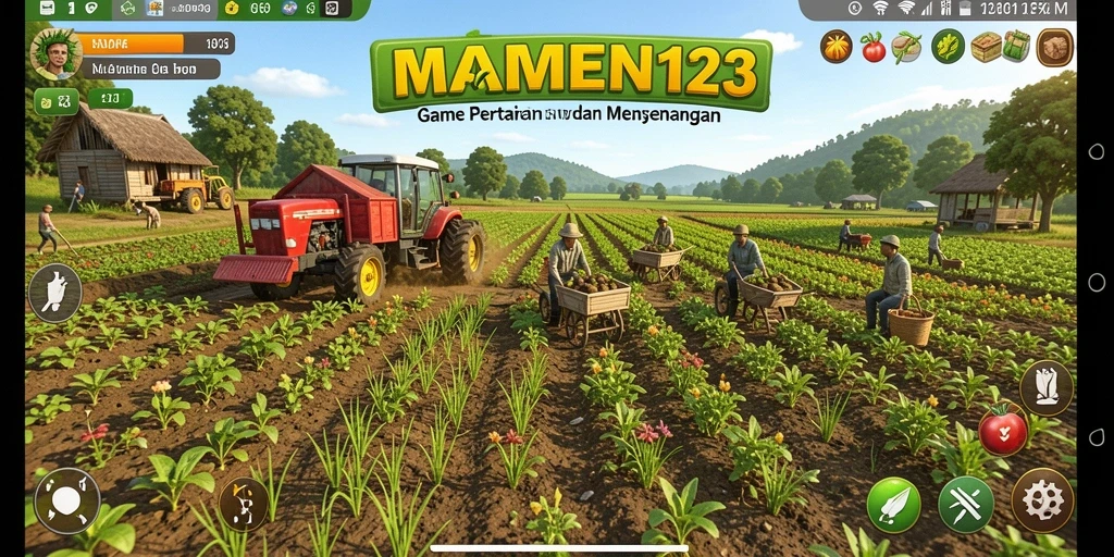 Tampilan menarik dari gameplay MAMEN123, menunjukkan aktivitas bertani yang seru.