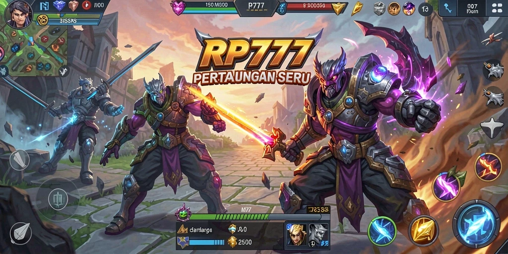 Gameplay RP777 yang seru dan menegangkan dalam pertempuran MOBA.
