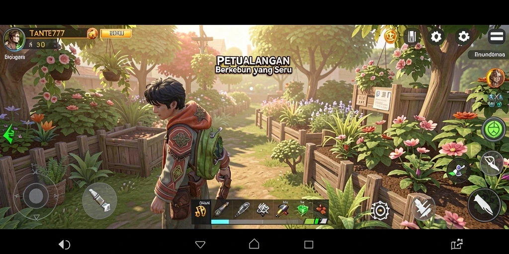Screenshot TANTE777 menampilkan gameplay berkebun yang menyenangkan.