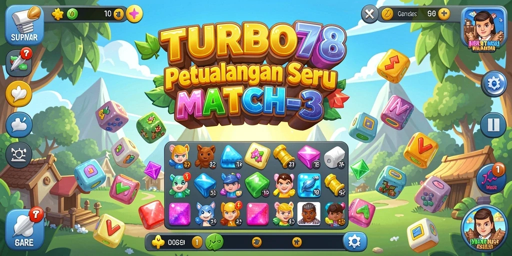 Screenshot TURBO78 menampilkan gameplay seru dari pencocokan elemen.