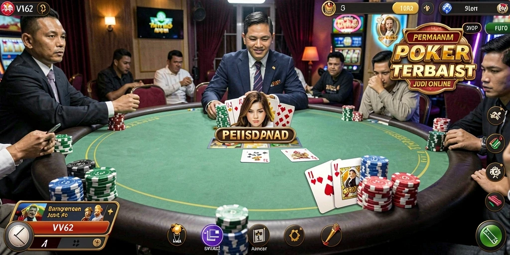 Gambar gameplay VV62 menampilkan momen seru bermain Poker.
