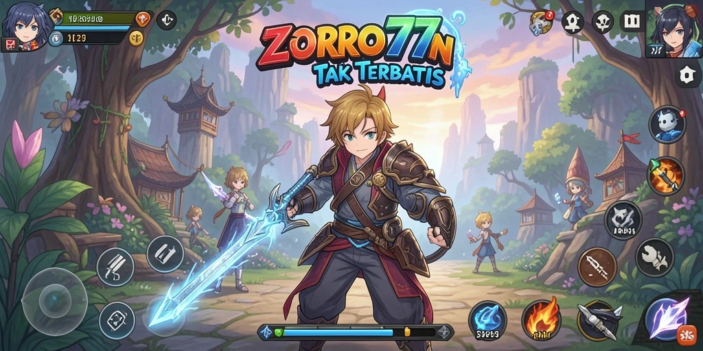 Screenshot gameplay ZORO77 dengan karakter anime favorit.